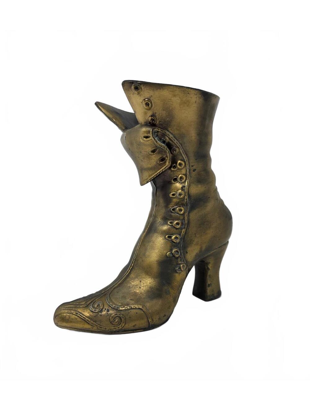 Brass Victorian Style Button Boot Vase Planter 9 Inch